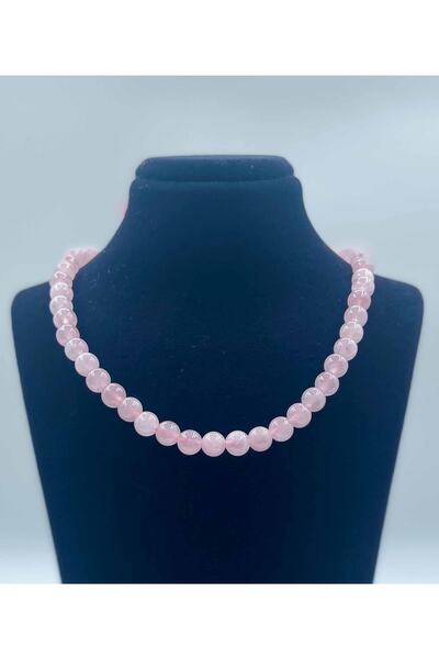 AWDOY Pembe Kuvars Doğal Taş Kolye 6 Mm Küre Kesim