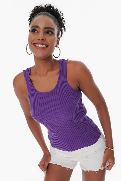 CHUBA Purple Corded Pool Collar Cotton Knitwear Women's Undershirt - 23s1015