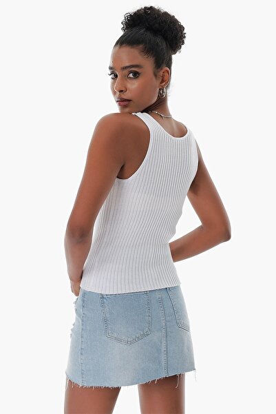 CHUBA Women's Pool Collar Ribbed Thin Cotton Knitwear Undershirt White 23s1015