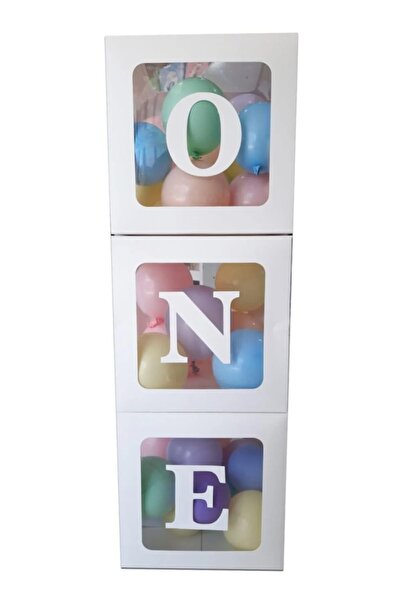 Party City Beyaz One Yazılı Şeffaf Beyaz Kutu, Bebek 1 Yaş Kutlaması, Doğum G...