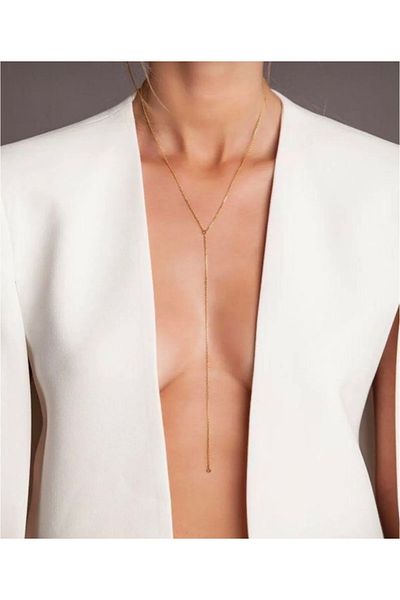fullcontrol Women's Low-cut Gold Long Chain Necklace