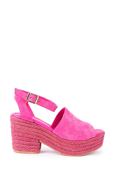 Elile Shoes Fuşya Hakiki Süet Deri Espadril Kadın Sandalet 34-35-41-42 Numara