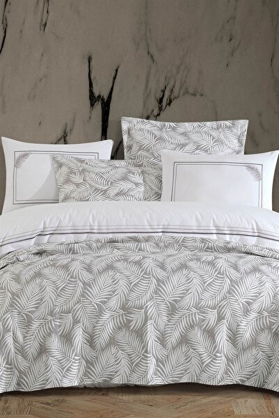 İyi Geceler İstanbul Palm Çift Kişilik Nakışlı Yatak Örtüsü Seti - Bej