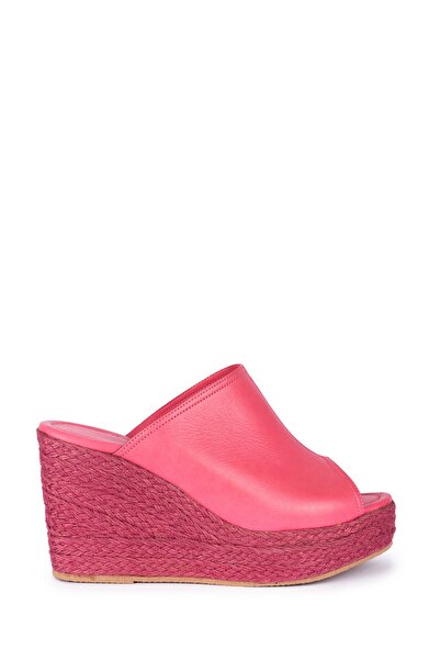 Elile Shoes Hakiki Fuşya Deri Topuklu Kadın Terlik 34-35-41-42-43-44 Numara