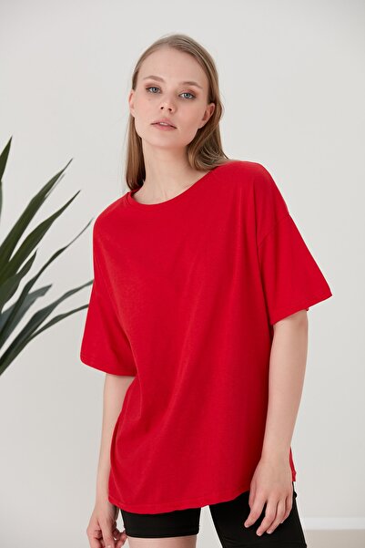 Cosy&Chic Γυναικείο κόκκινο μπλουζάκι oversize βασικού τύπου