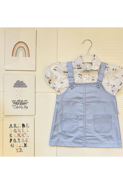 LADİN New Season Girl's Fruit Patterned Salopet Dress