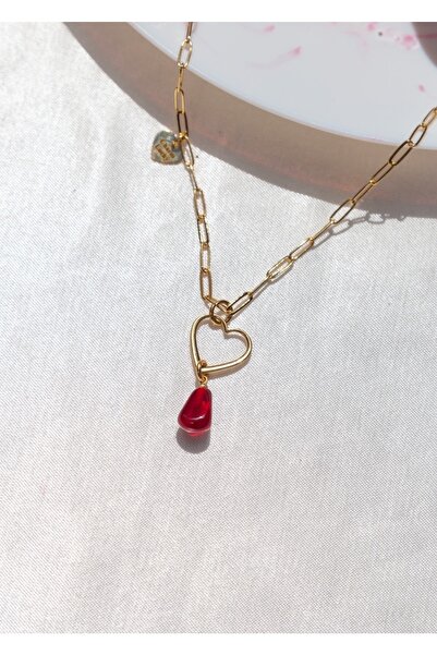 CHARMLUCKY Murano Nar Tanesi Kalp Kolye