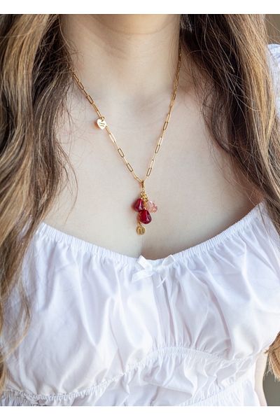 CHARMLUCKY Murano Pomegranate Grain Cluster Necklace with Letter