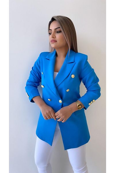 SEDA FİDAN Jachetă Blazer cu nasturi aurii Fleto Buzunar Albastru