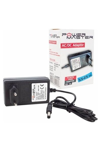 Powermaster PM-12667 12 Volt - 3 Amper 5.5*2.5 Mm Uçlu Plastik Kasa Priz Tipi Adaptör