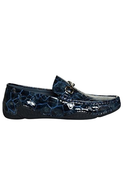 Platin Navy Blue Patent Leather Print Men's Loafer Shoes