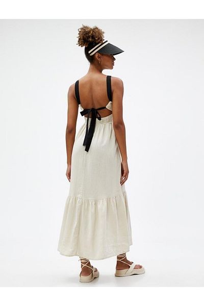 Koton Langes Kleid aus Leinenmischung mit Neckholder-Ausschnitt und elastischem Rückendetail