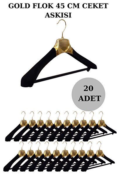 Manken İstanbul 20 Adet A Kalite Flok-gold Kaplama Plastik Ceket Askısı Kıyaf...