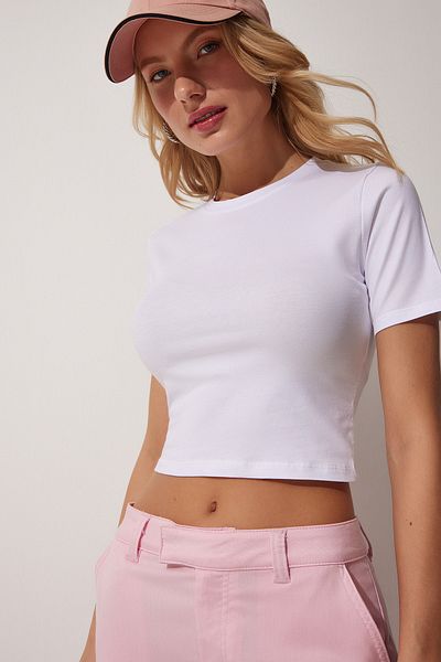 Happiness İstanbul Tricou de damă alb cu decolteu rotund UB00064