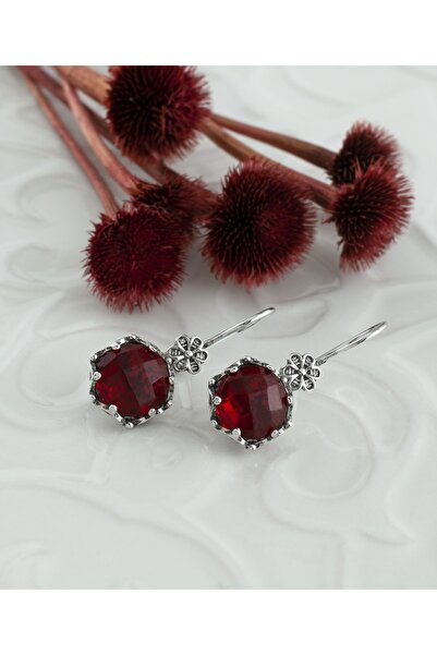 Filigran Silver Yakut Kuvars 925 Ayar Telkari Sanatı El Işi Papatya Çiçek Detaylı Minimal Kadın Küpe