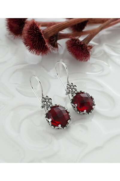 Filigran Silver Yakut Kuvars 925 Ayar Telkari Sanatı El Işi Papatya Çiçek Detaylı Minimal Kadın Küpe