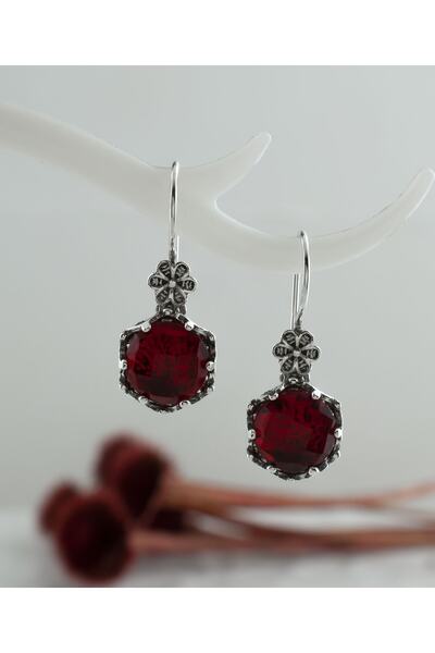 Filigran Silver Yakut Kuvars 925 Ayar Telkari Sanatı El Işi Papatya Çiçek Detaylı Minimal Kadın Küpe