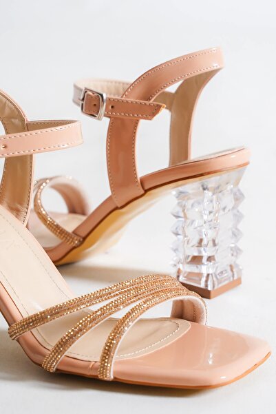 KYC أحذية روكسي مرصعة بالأحجار من الجلد اللامع بكعب سميك شفاف، أحذية نسائية أ...