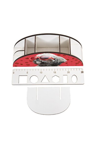 kutuTR Wooden Vip Dog Series Rainbow Ruled Desktop Pen Holder Organizer Assembled Boxed