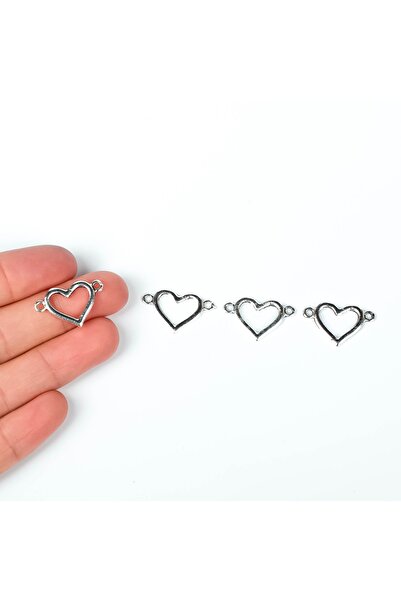 yfhobi 4 Adet - 14 Mm Kalp Desenli Metal Uç, Takı Malzemesi, Boyalı Gümüş Kap...