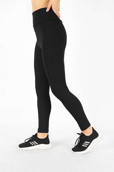 Kozik Colanți sport de damă, negri, cu talie înaltă, cu îngustare regulată, cu nervuri