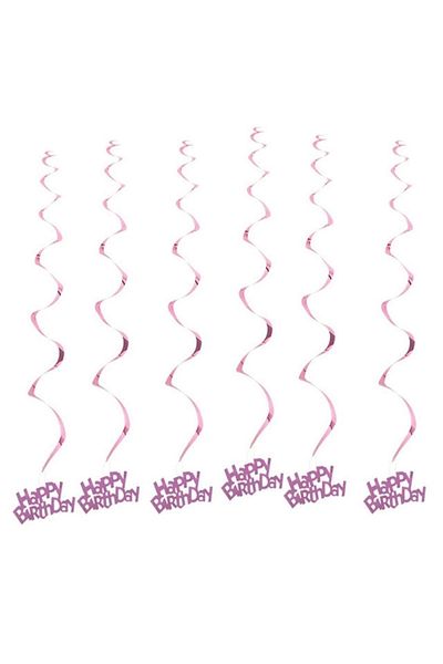 parti sürprizi Μεταλλικό Happy Birthday Pink Στολίδι οροφής 6 τεμαχίων