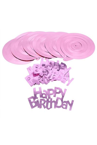 parti sürprizi Μεταλλικό Happy Birthday Pink Στολίδι οροφής 6 τεμαχίων