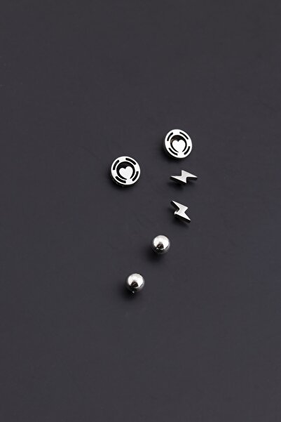 Sortie Aksesuar Kalp Ve Yıldırım Figürlü Paslanmaz Çelik Küpe Seti 013