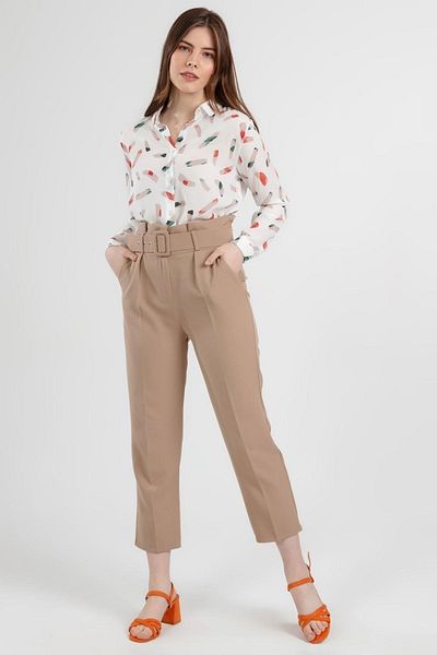 Pattaya Women's High Waist Belted Fabric Trousers Y20s110-6464