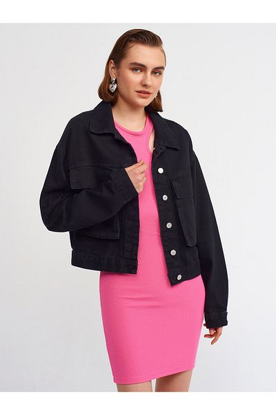 Dilvin 65308 Palton crop cu buzunar-negru