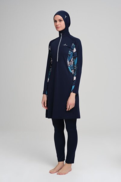 Haşema Фламінго синьо-білий лікра 4-х частинний комплект купальника для мусульманок