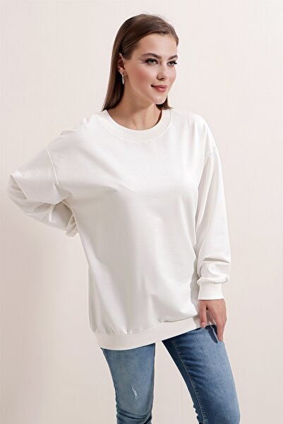 Pattaya Women's White Basic Long Sleeve Oversize Sweatshirt P20W-4420