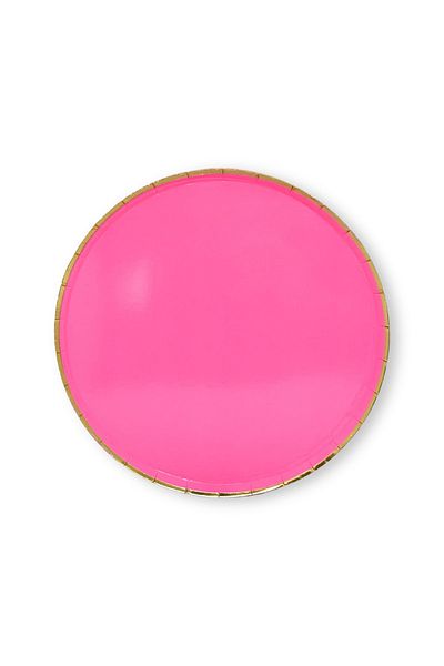 Mare Karnaval Round Fuchsia Gold Gilt Cardboard Party Plate 8 Pieces-23cm