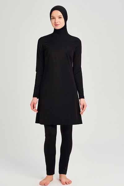 Haşema Σετ μαγιό μαύρο Lycra 4 τεμαχίων Hijab