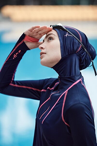 Haşema Σετ μαγιό Performance Series Λεπτομερές Navy Blue Lycra 4 τεμαχίων Hijab H-per 30