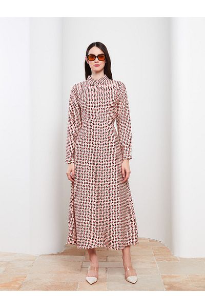 LC Waikiki Patterned Shirt Collar Long Sleeve Women's Dress