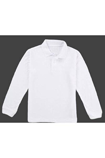 BİLGENS BUTİK Uzun Kollu Pamuklu Polo Yaka Beyaz Okul Tişört