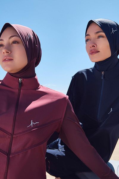 Haşema Mesh Detailed Plum Flexible Woven 6-Piece Hijab Swimsuit Set