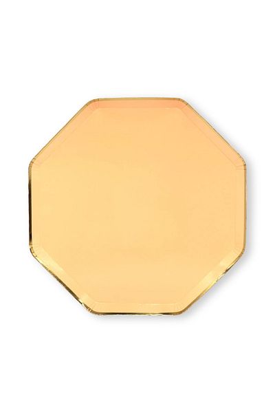 Mare Karnaval Octagonal Orange Gold Gilt Cardboard Party Plate 8 Pieces-18cm