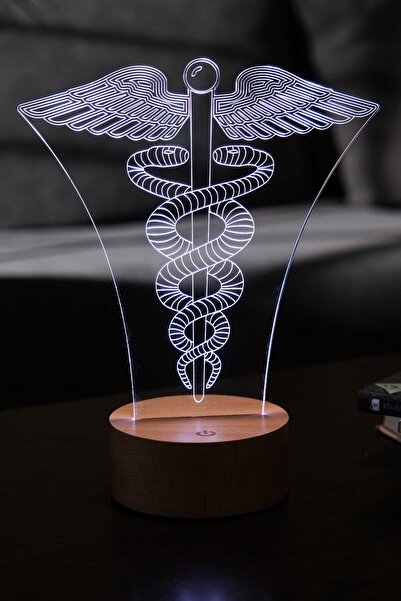 BY-LAMP Tıp Sembolü Kadüse Figürlü Dekoratif Hediye Led Masa Lambası | 7 Işık...