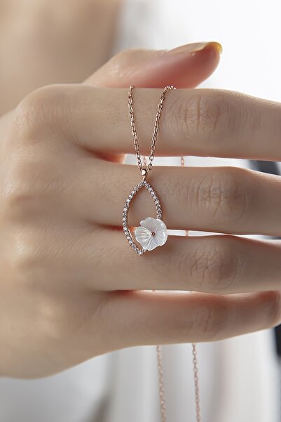 Gümüş Vadisi Kadın Orjinal 925 Ayar Gümüş Sedef Taşlı Manolya Çiçeği Markiz M...