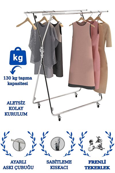 Manken İstanbul Katlanabilir Seyyar Çiftli Tekerlekli Yüksek Kalite Kromaj Ka...