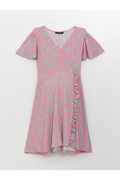 LC Waikiki Short Sleeve Floral Patterned Double Breasted Maternity Dress