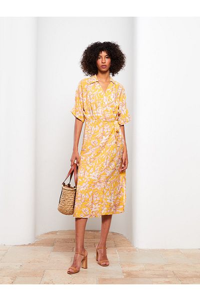 LC Waikiki Shirt Collar Patterned Short Sleeve Viscose Women's Dress