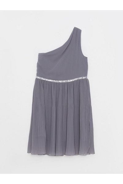 LC Waikiki Mit Pailletten besticktes, detailliertes One-Shoulder-Mädchenkleid