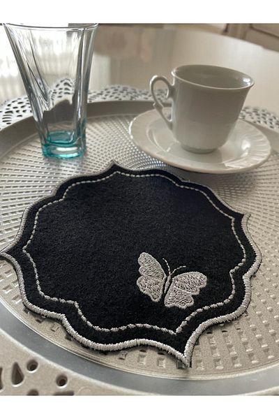 AYNAKIŞÇEYİZ 6 bucăți de șervețele de prezentație pentru cafea, broderie cu model de fluturi