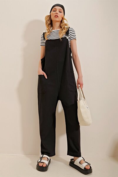 Trend Alaçatı Stili Overalls - Black - Oversize