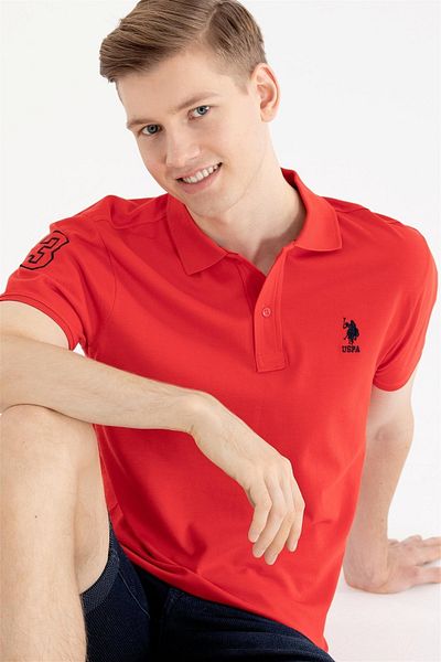 U.S. Polo Assn. Men's Red Polo Neck Basic T-shirt