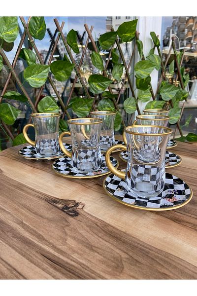 GÜRCÜGLASS طقم شاي مكون من 12 قطعة مع مربعات ومقابض