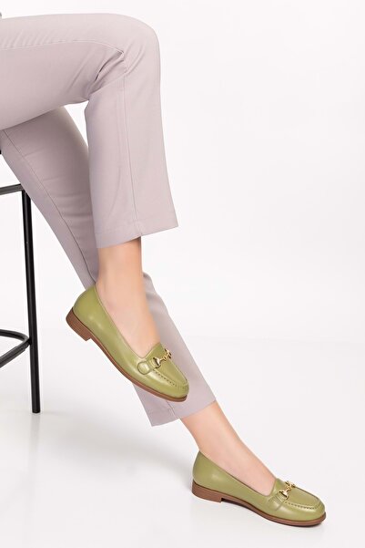 Gondol Hakiki Deri Kadın Günlük Loafer Vdt.851 - Yeşil - 36
